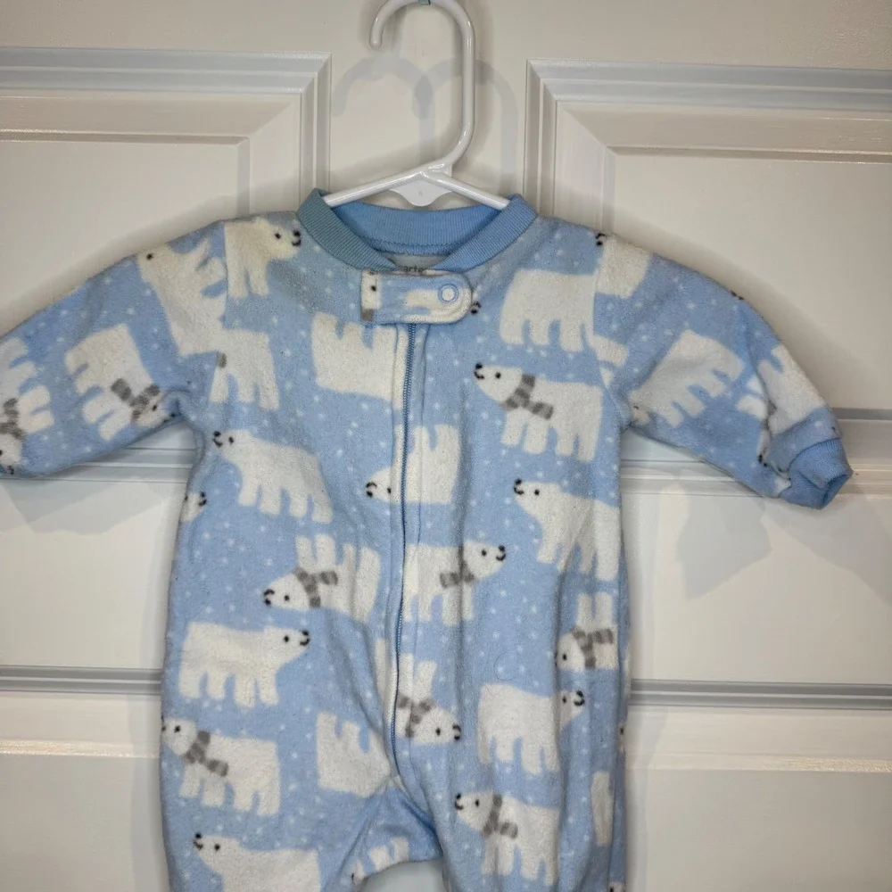 Carter's Size Newborn Blue Polar Bear Fleece Footed‎ Pajamas Sleeper